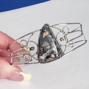 Jasper Bracelet, 925 silver maligano jasper adjustable cuff bangle